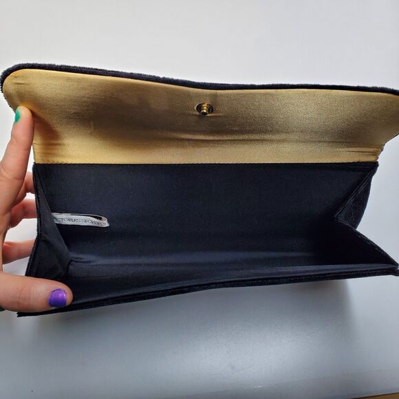 Victorias Secret Vintage 10 Inch Clutch Black Velour with Snap Closure - Picture 2 of 9